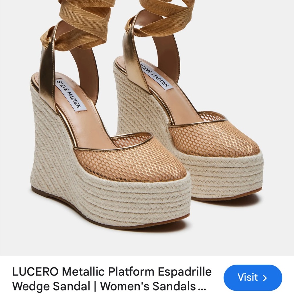 ISO***** Steve Madden Metallic Tan Platform Espadrille Wedges